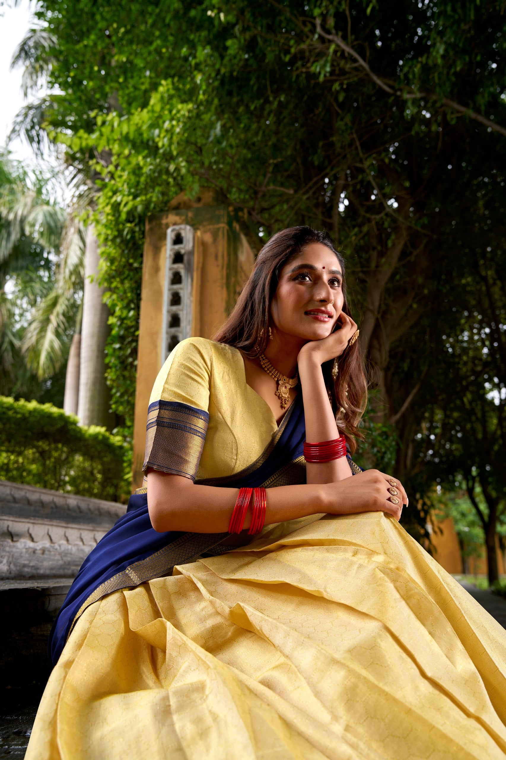 The golden charm of zari, the grace of Kanchipuram — a half saree