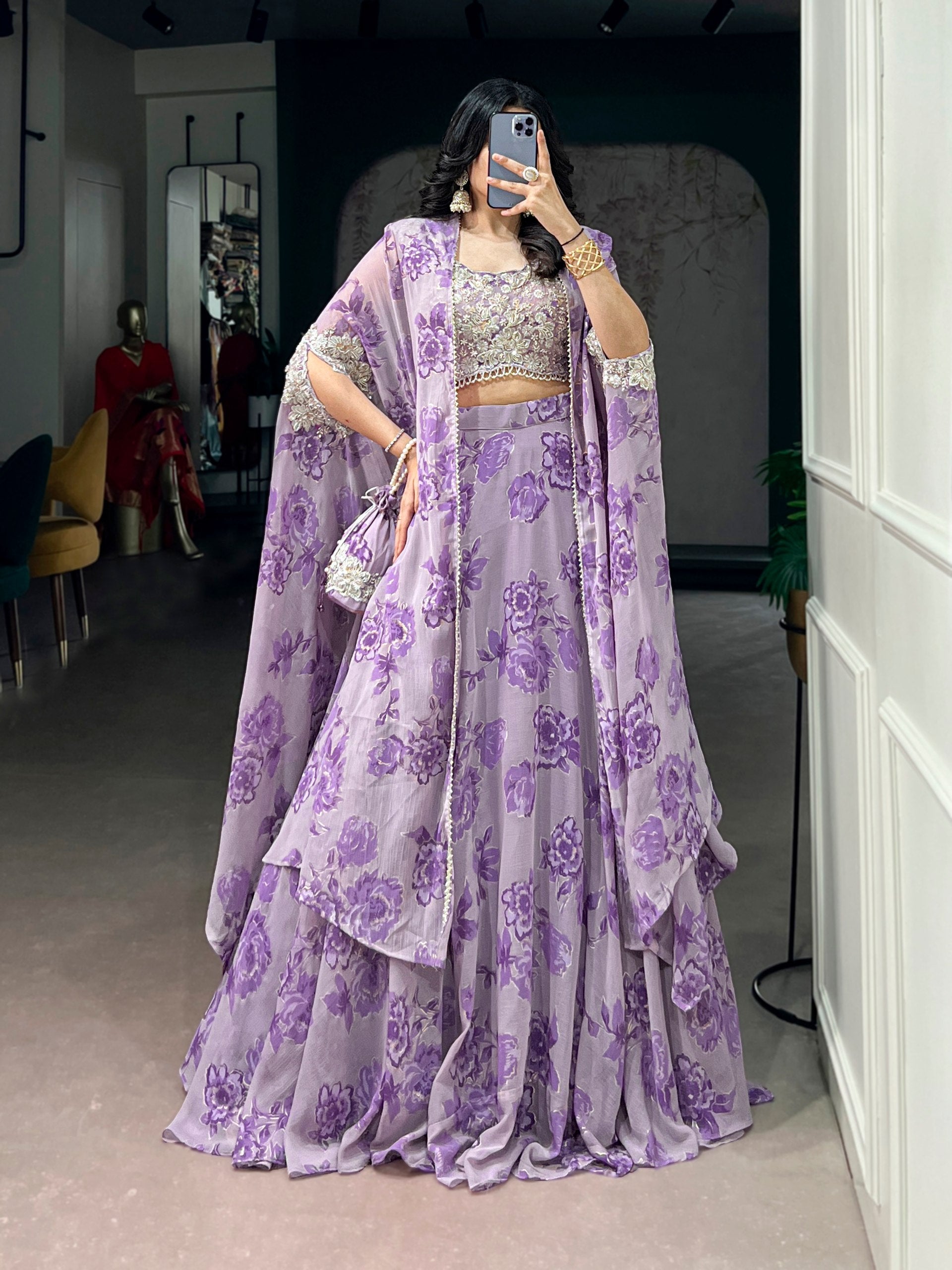 Cape Style Lehenga Georgette with intricate Thread