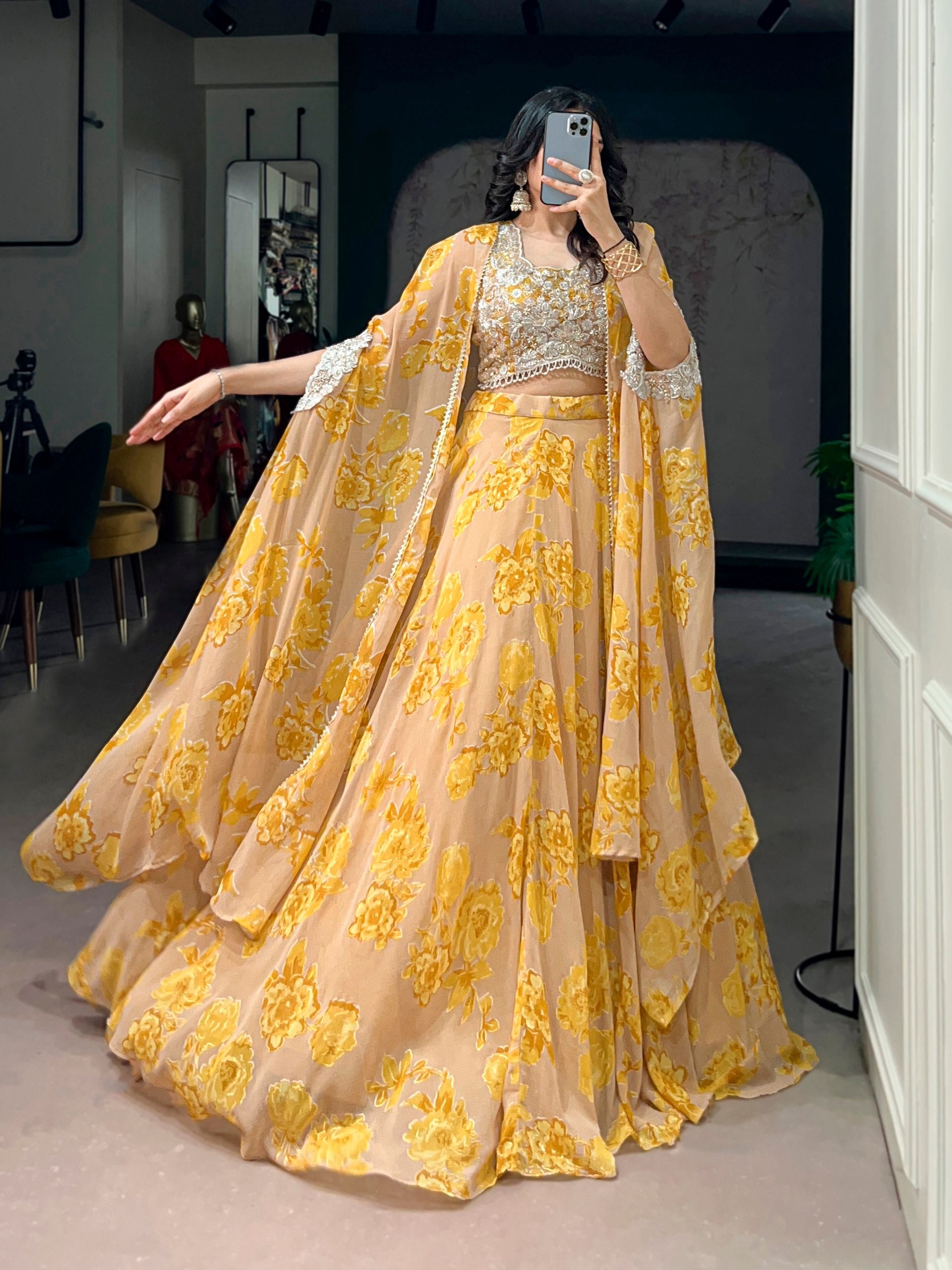 Cape Style Lehenga Georgette with intricate Thread