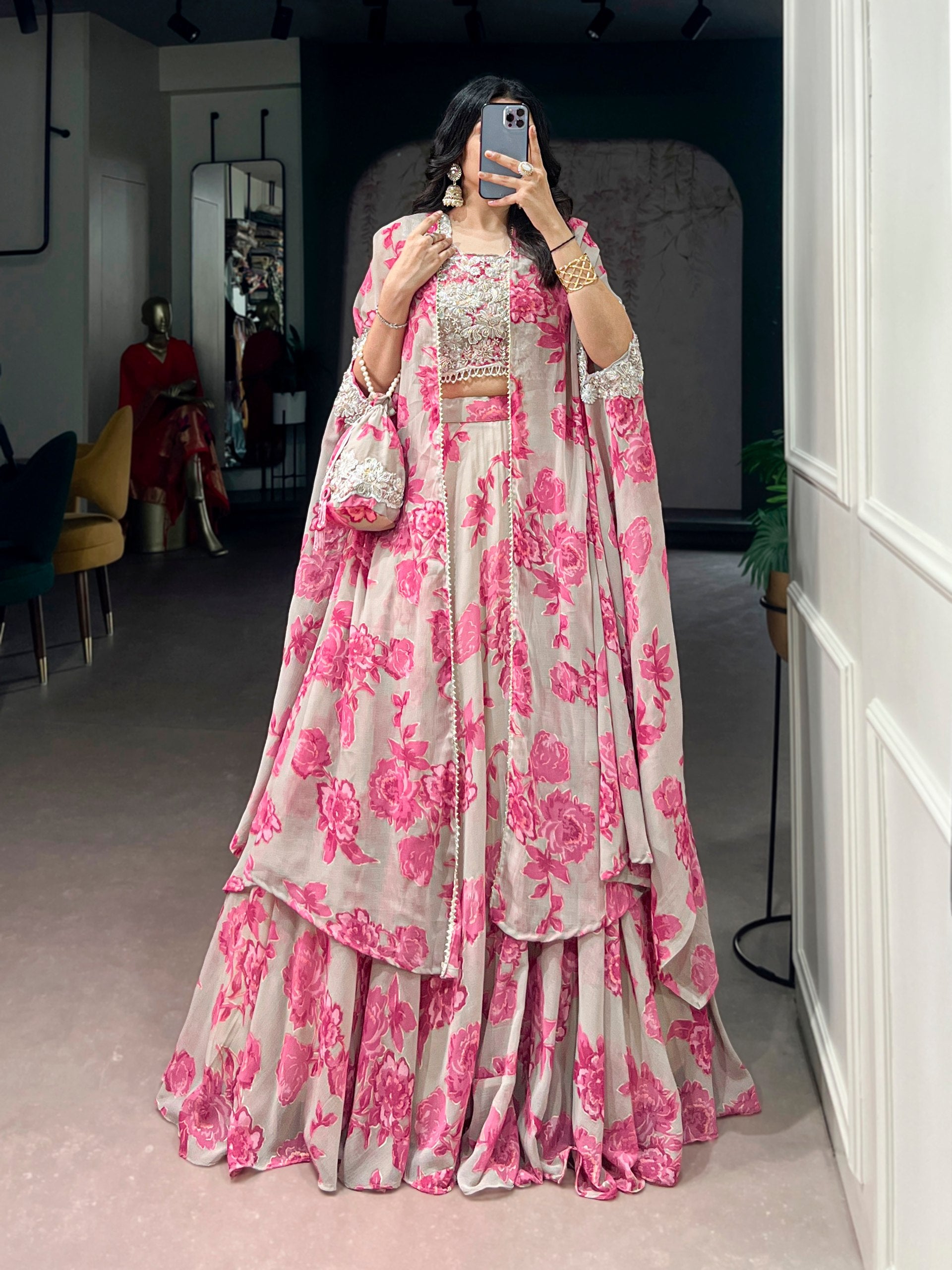 Cape Style Lehenga Georgette with intricate Thread