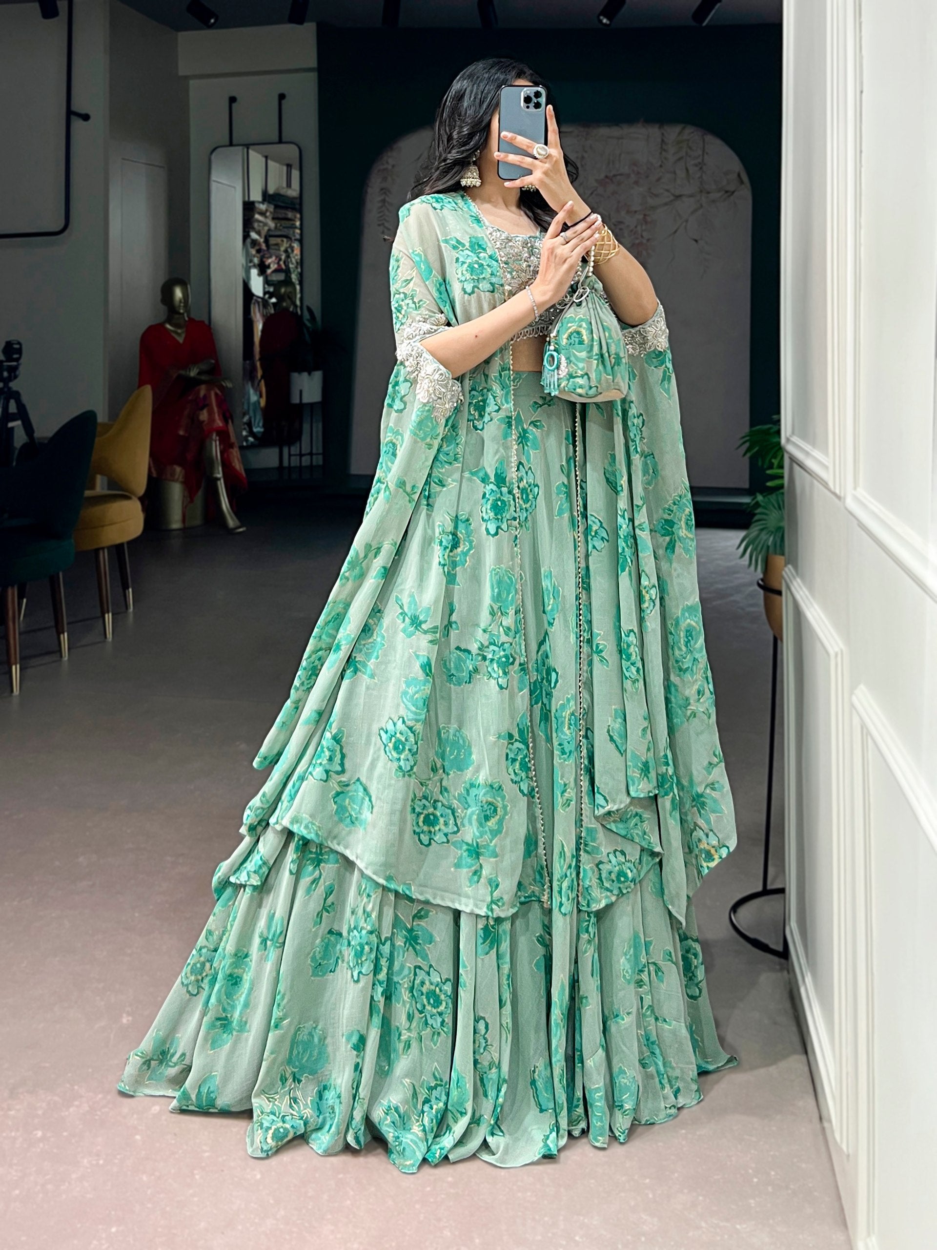 Cape Style Lehenga Georgette with intricate Thread