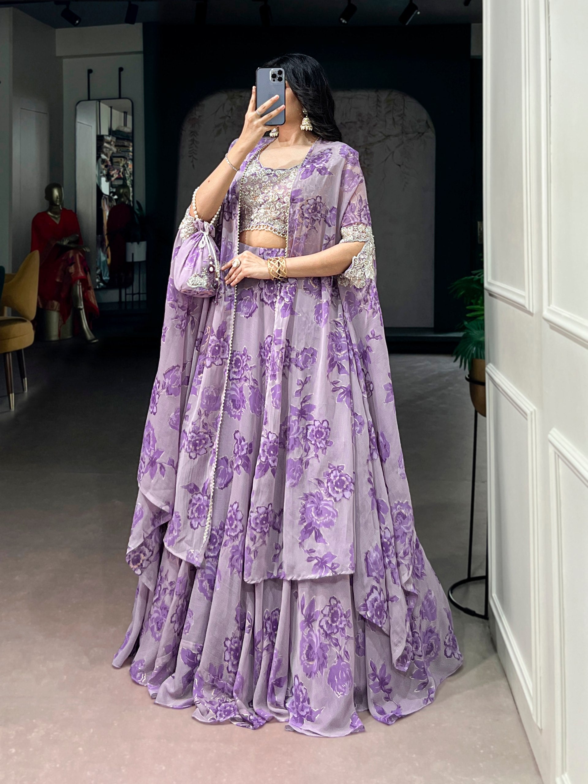 Cape Style Lehenga Georgette with intricate Thread