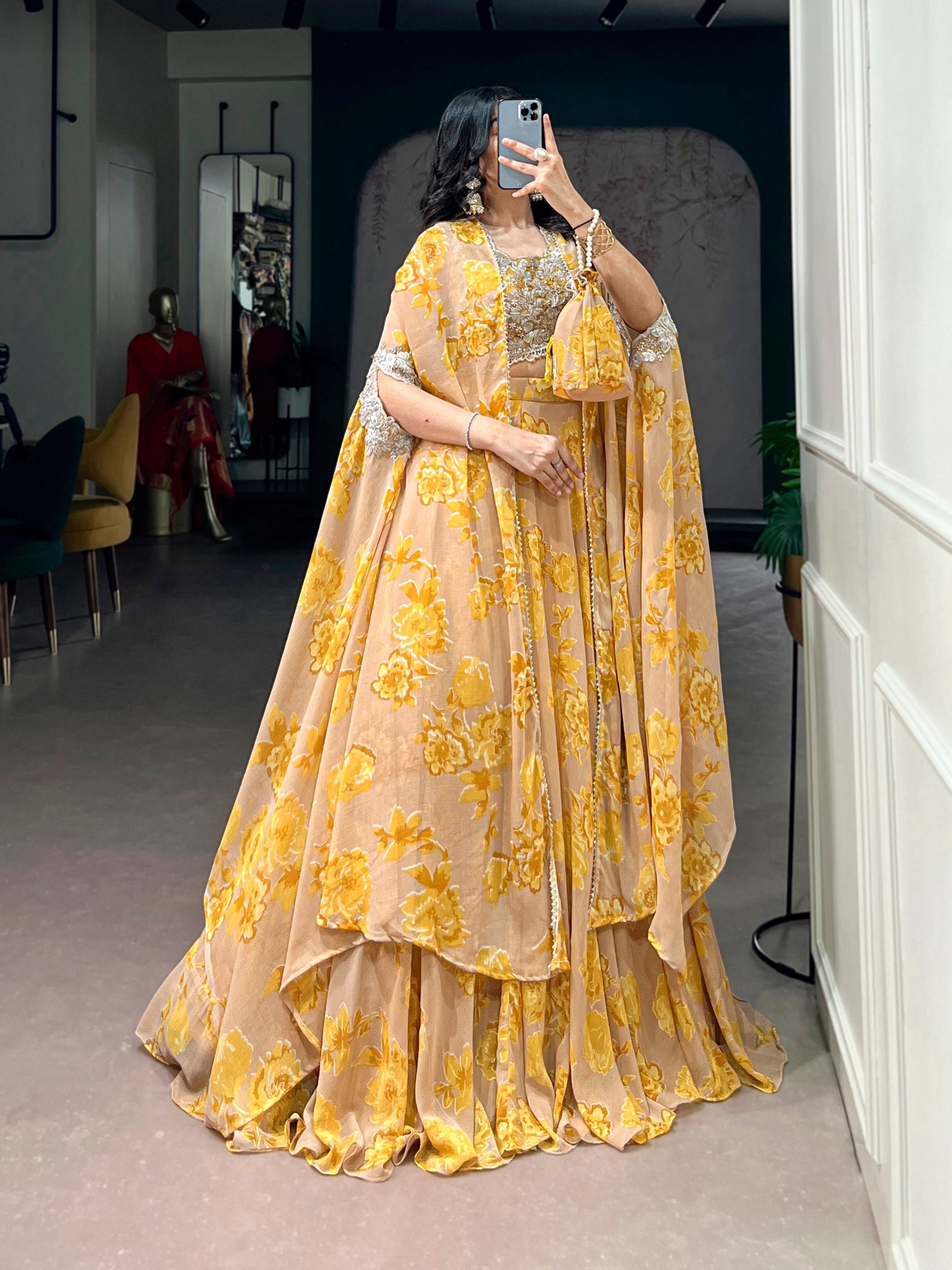 Cape Style Lehenga Georgette with intricate Thread