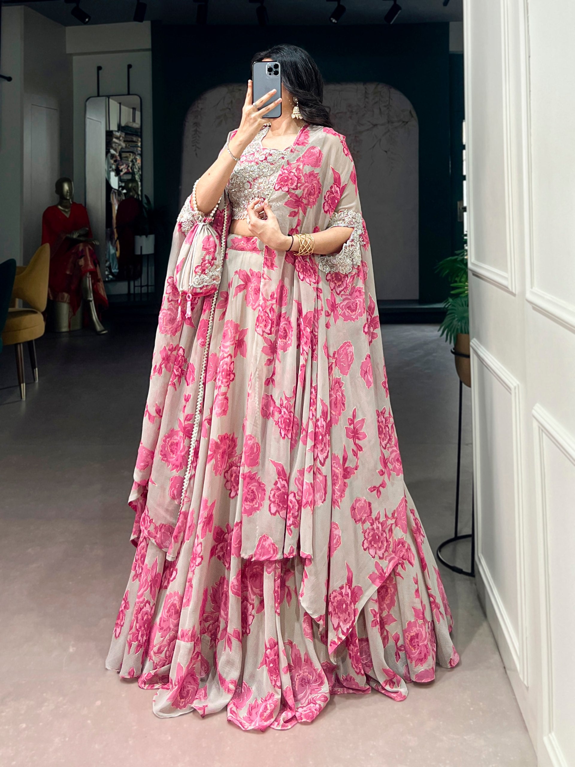Cape Style Lehenga Georgette with intricate Thread