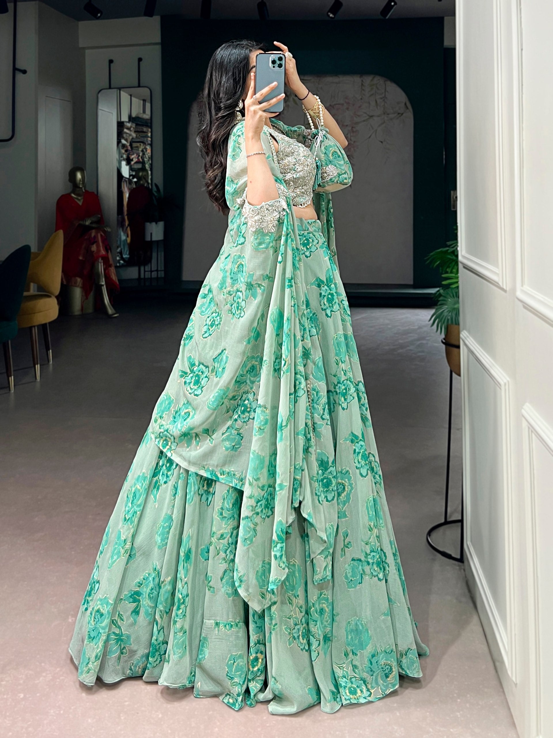 Cape Style Lehenga Georgette with intricate Thread
