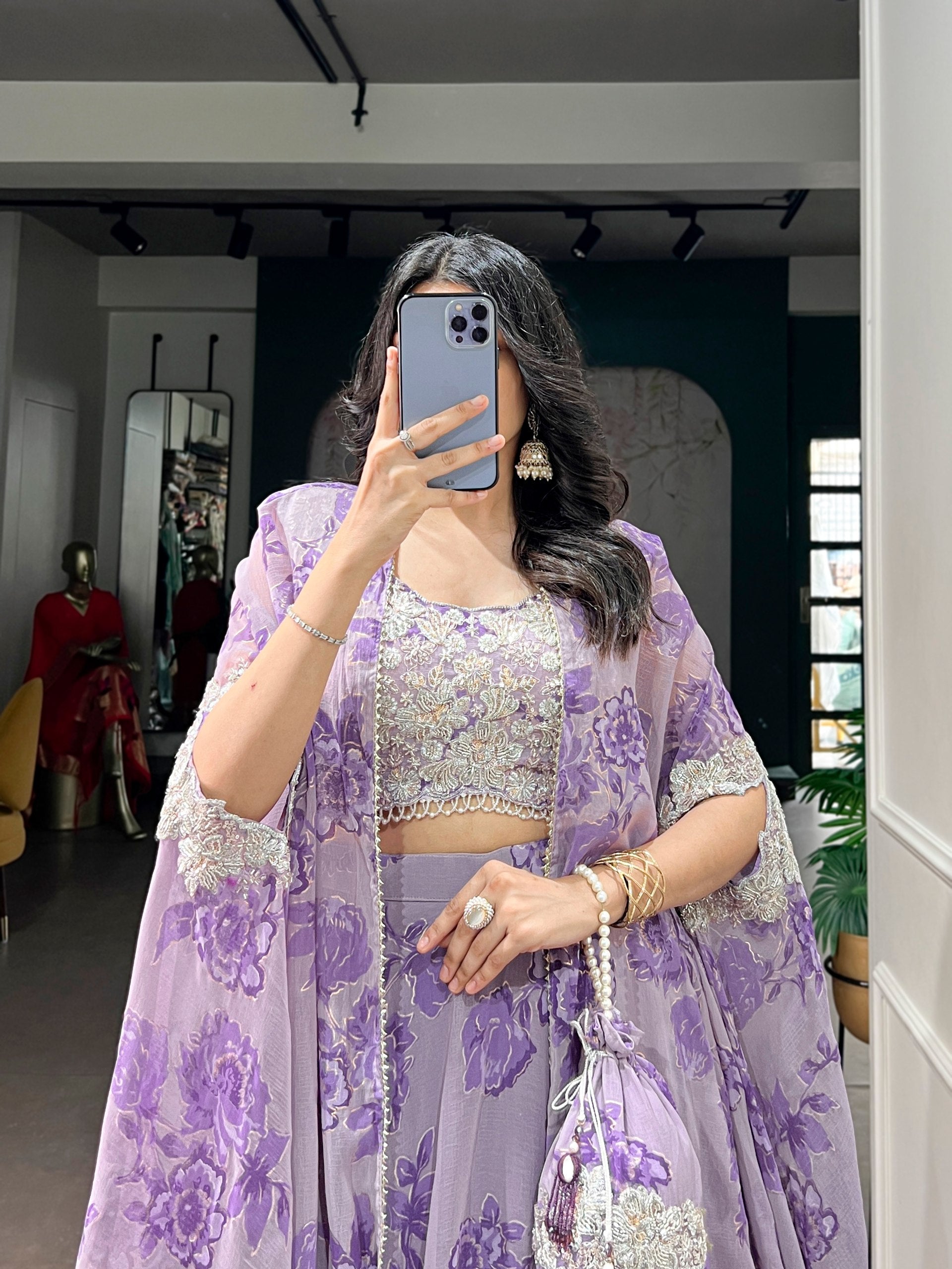 Cape Style Lehenga Georgette with intricate Thread