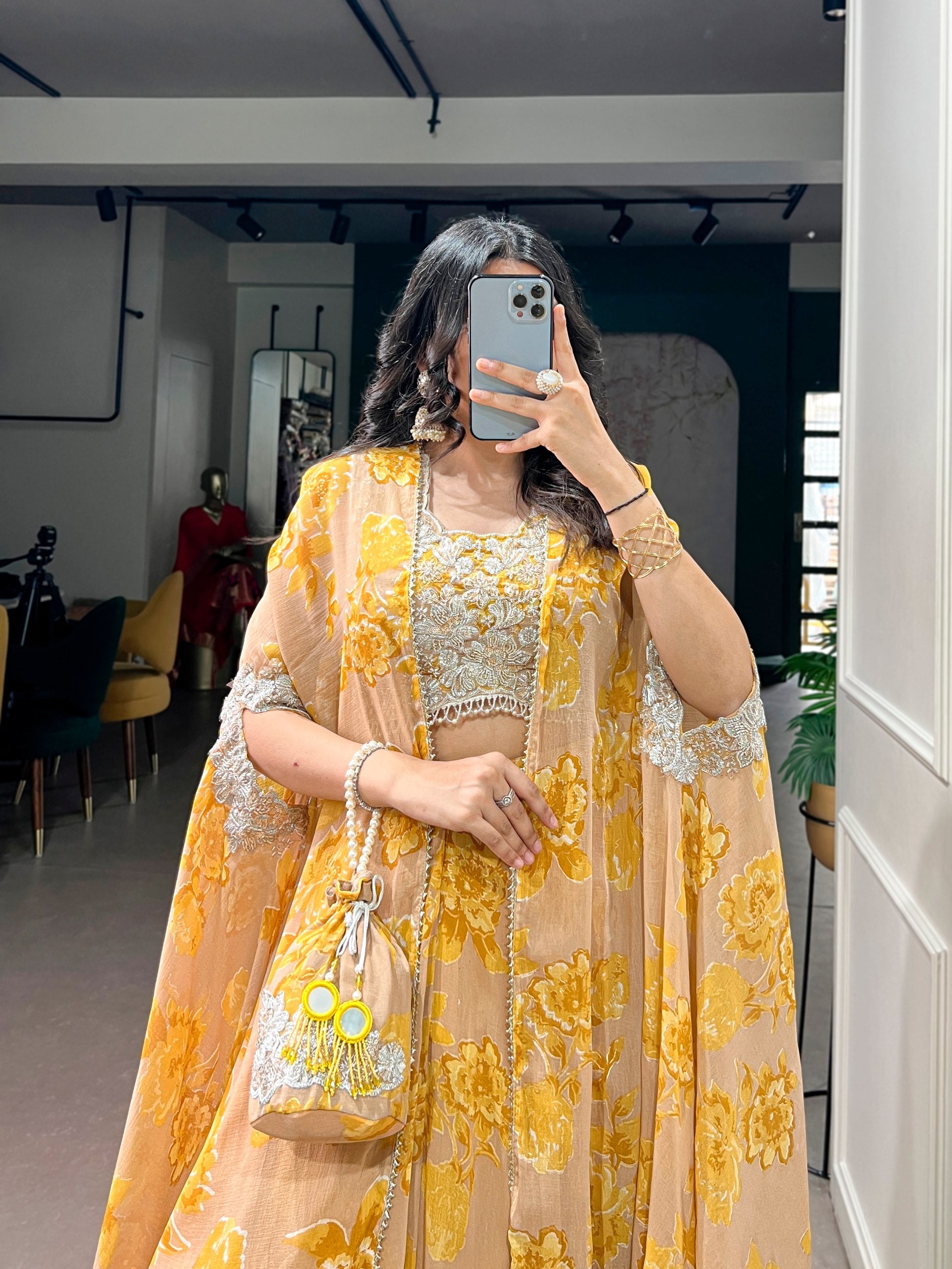 Cape Style Lehenga Georgette with intricate Thread