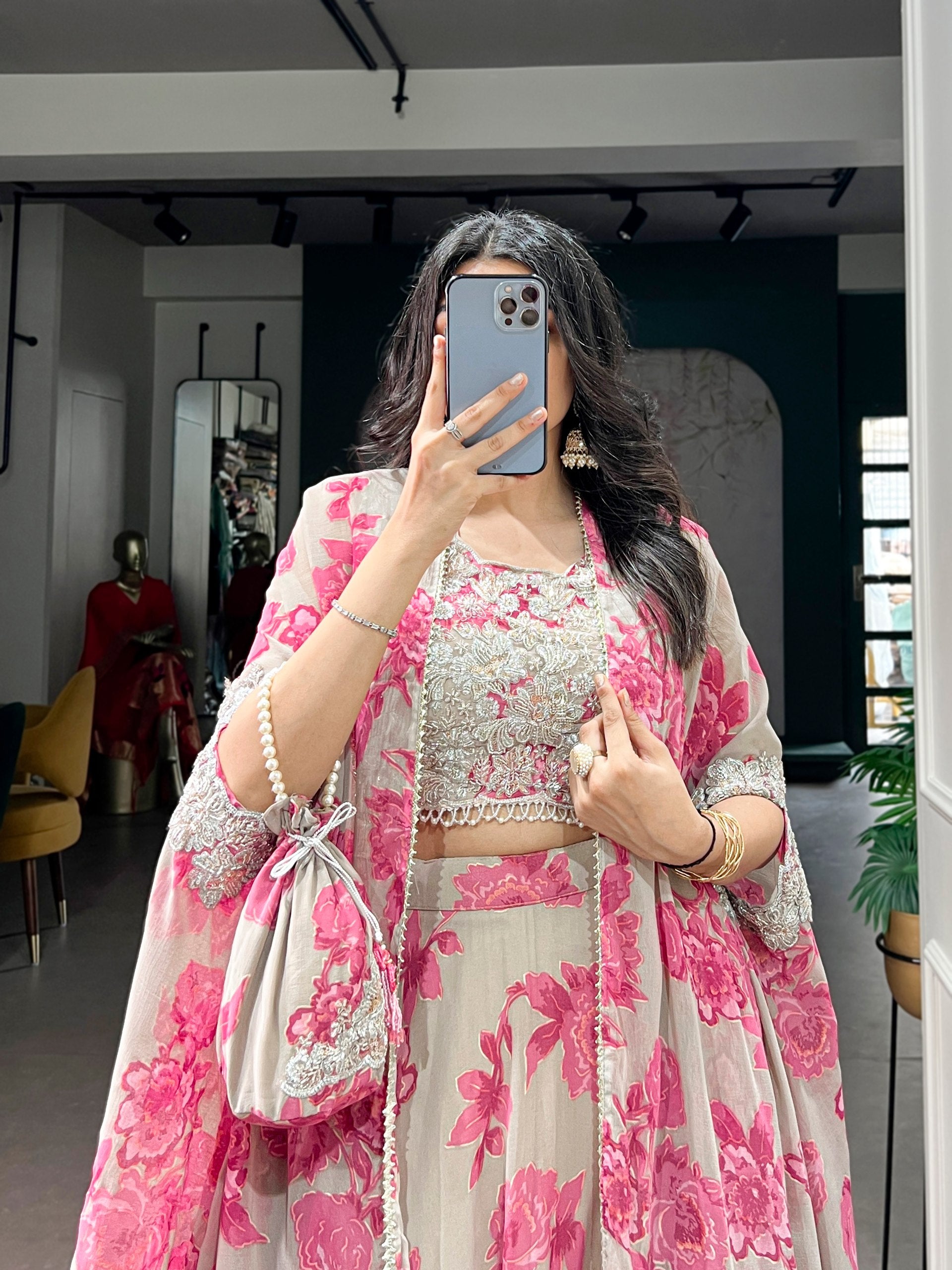 Cape Style Lehenga Georgette with intricate Thread