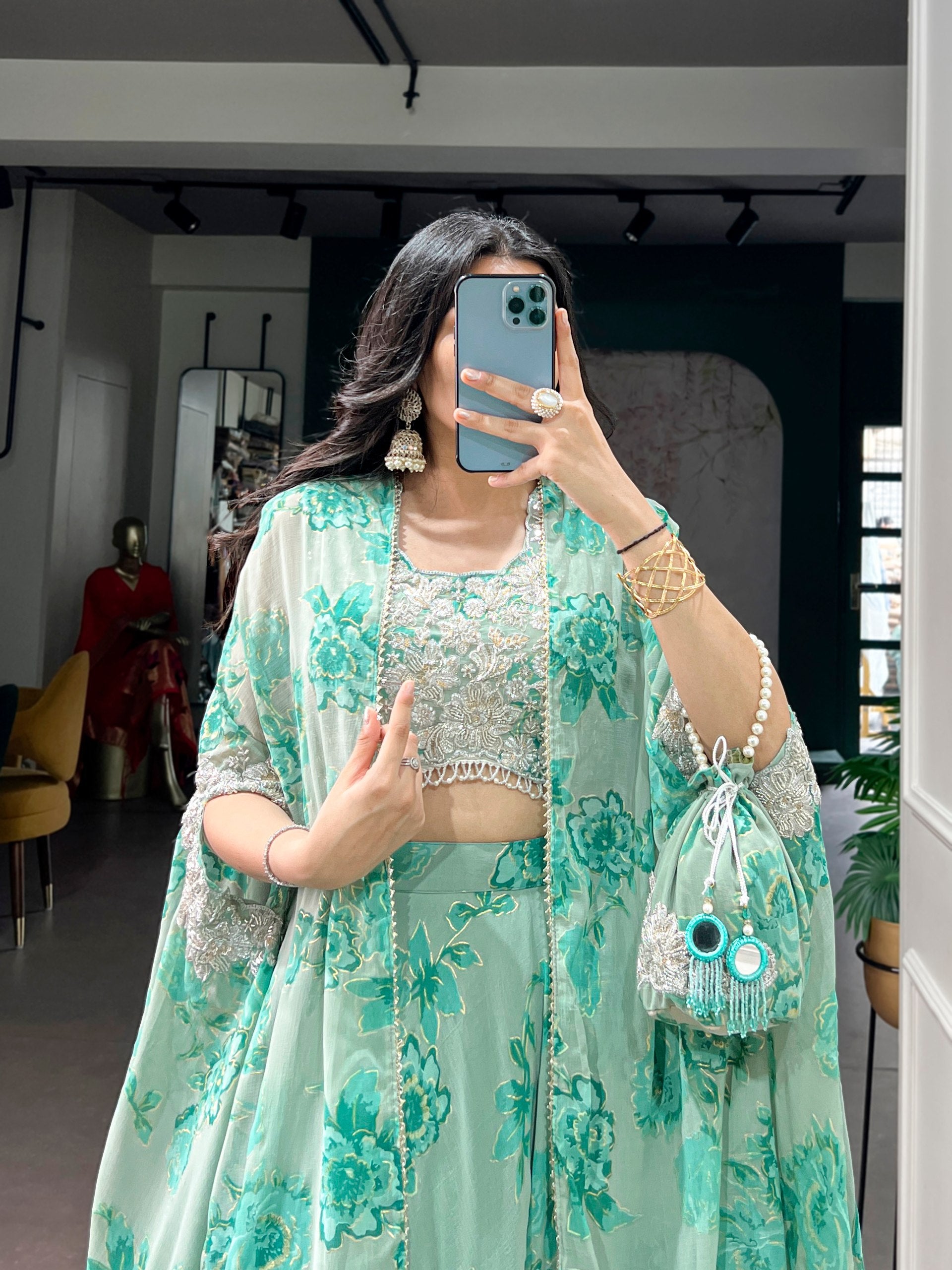 Cape Style Lehenga Georgette with intricate Thread