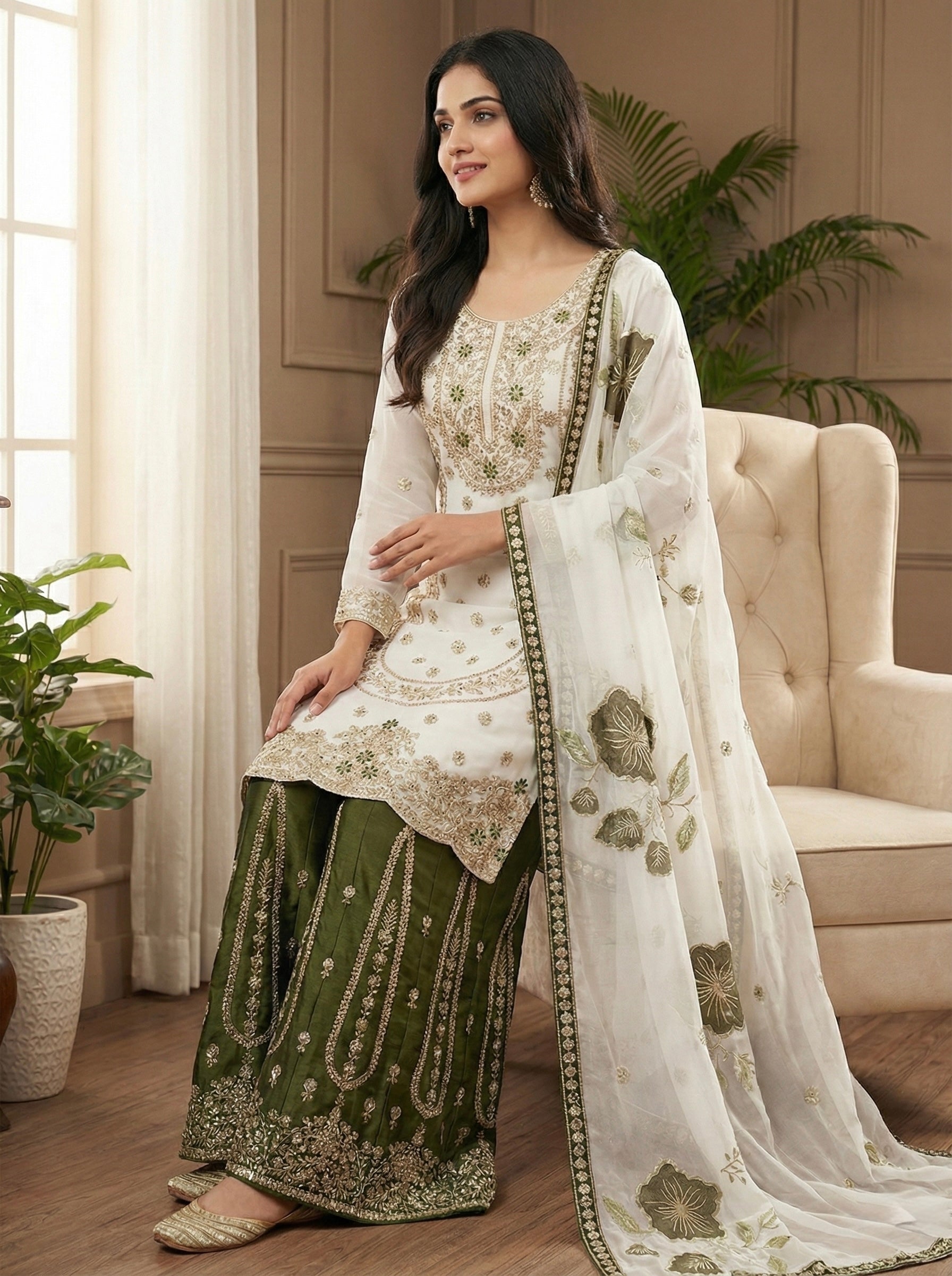 Heavy Embroidery Sequence Work Top-Bottom