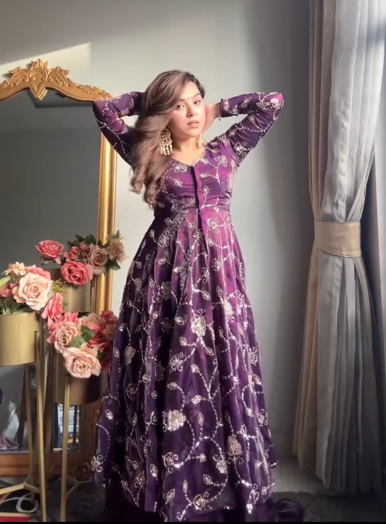 Elegant Purple Embroidered Farshi Suit Set