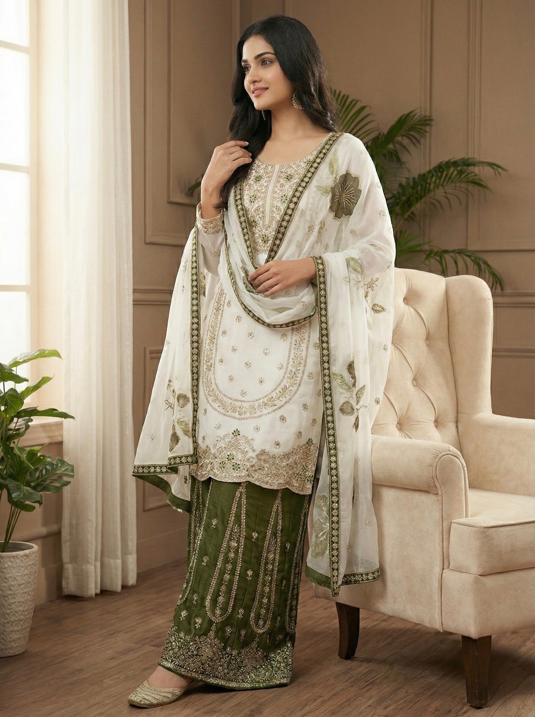 Heavy Embroidery Sequence Work Top-Bottom