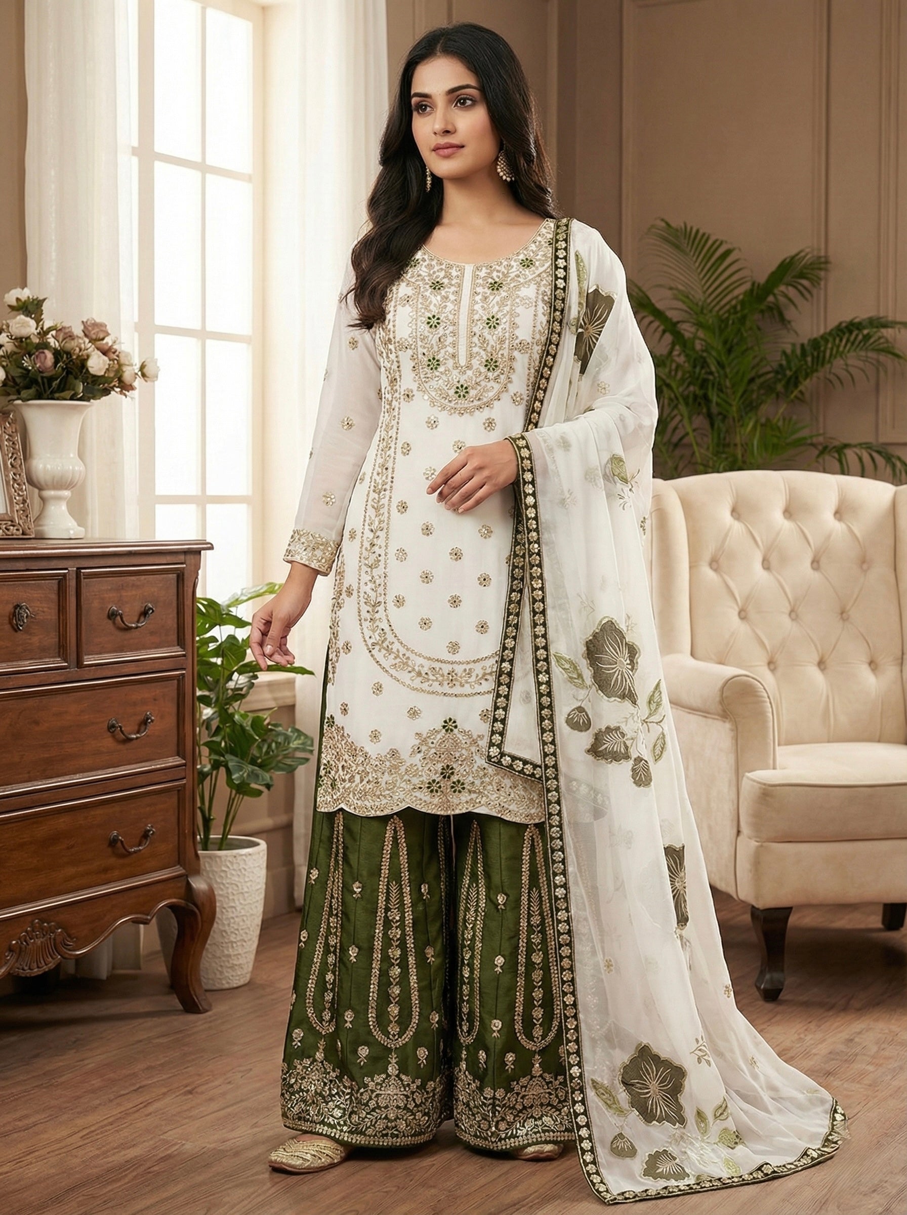Heavy Embroidery Sequence Work Top-Bottom