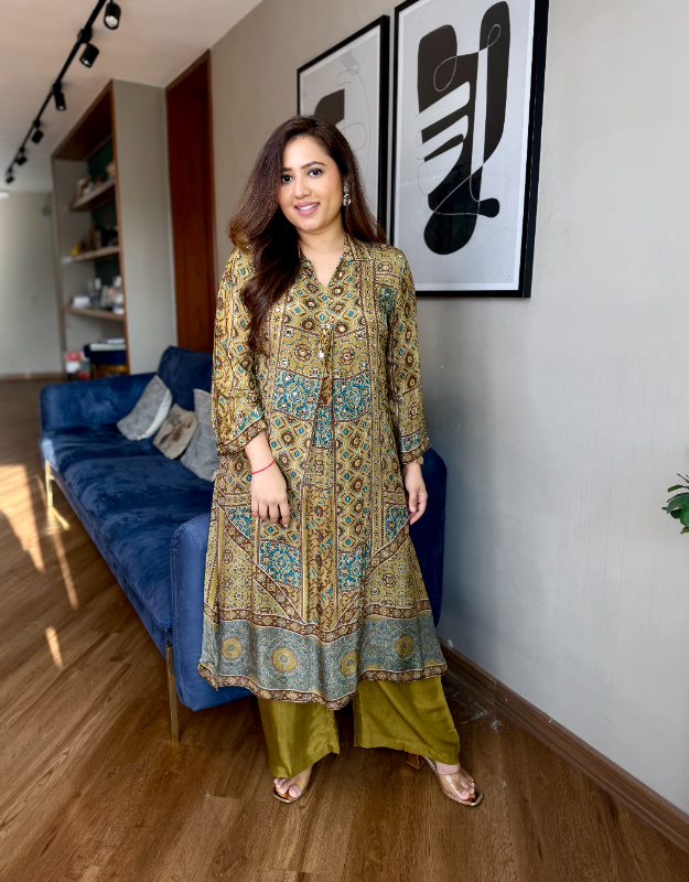 Musterd printed Mirror Ajrak Set