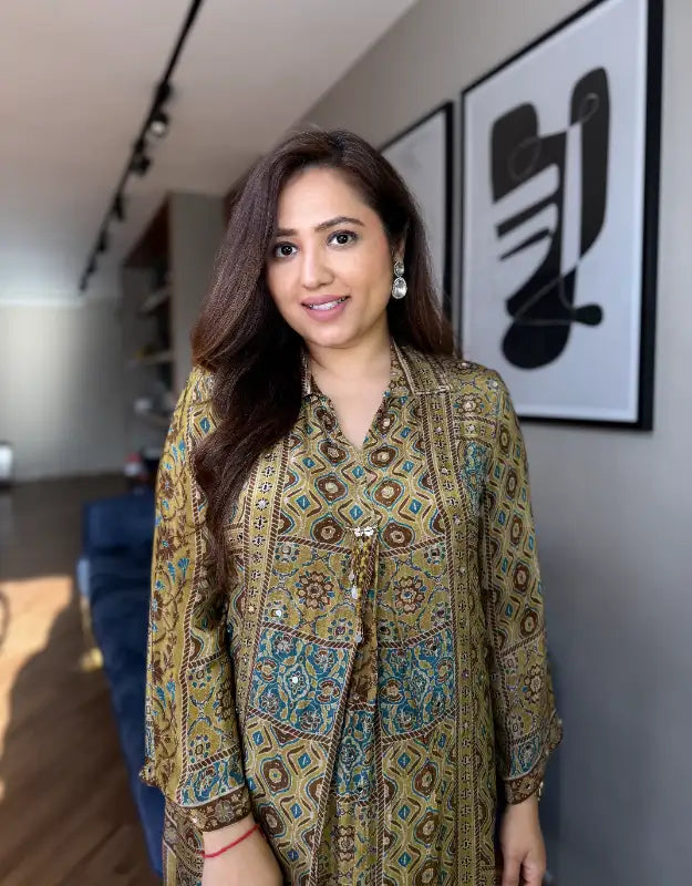 Musterd printed Mirror Ajrak Set